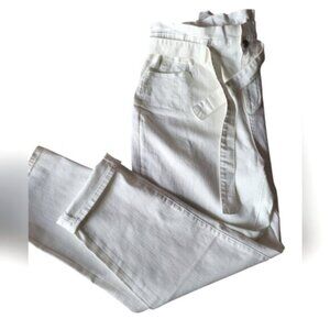 Paper Bag Mom Jeans Belted White Denim Esqualo Size 12